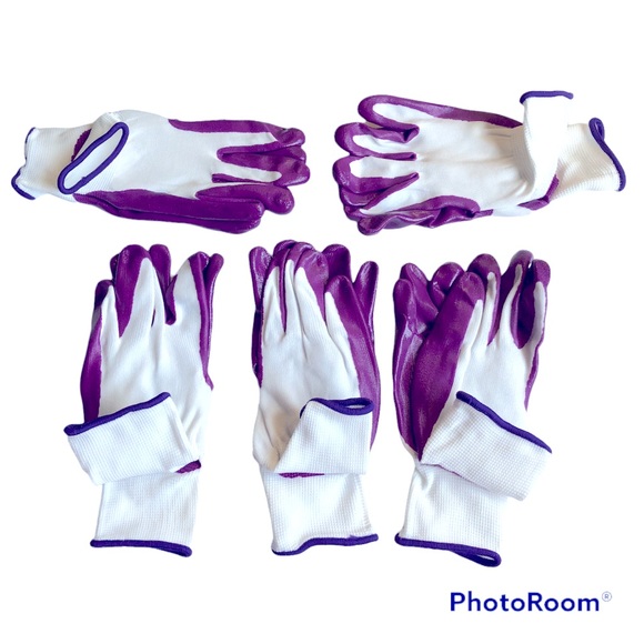 NEW NITRILE PALM GARDENING GLOVES 5 Pairs Women’s NWOT - Picture 4 of 11